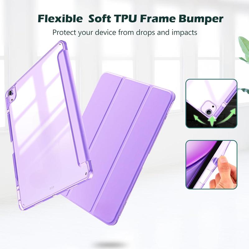 for iPad Air 13 Inch Case 2024 M2 with Pencil Holder, iPad Air 2024 13 Inch Case Clear Transparent Back, iPad Air M2 13 Cover Shockproof Smart Folio, Auto Wake Sleep -Purple