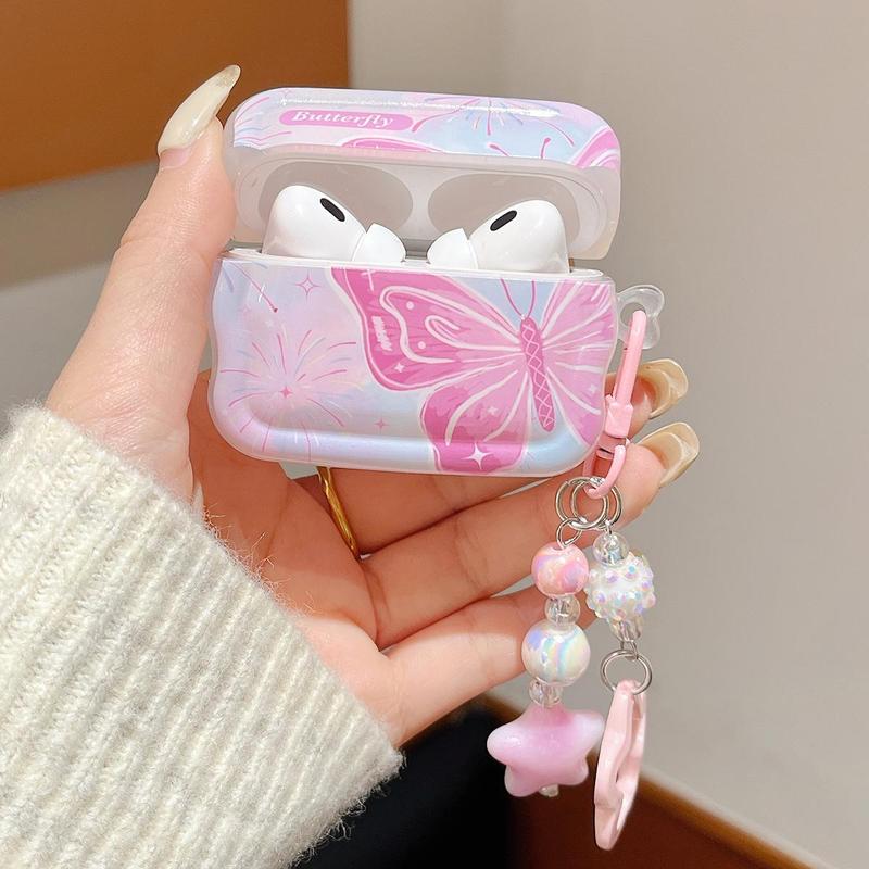 Cute Butterfly Pattern Earphone Case with Keychain, Soft TPU Earphone Protective Cover, Earphone Protector Cover Compatible with AirPods Series