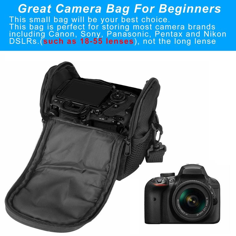 Waterproof Camera Bag Small Shoulder Camera Messenger Bag SLR DSLR Canvas Crossbody Camera Case for Women and Men - Black