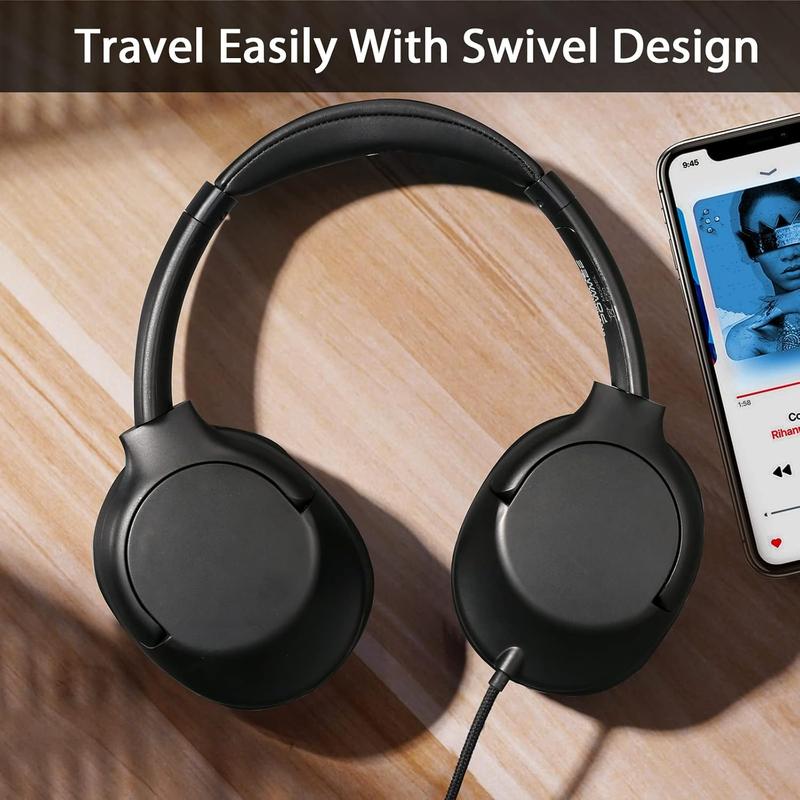 A319 Over Ear Wired Headphones with Volume Control, Microphone, Adjustable Headband and 3.5mm Audio Jack for School Home Work Computer Chromebook (Black)