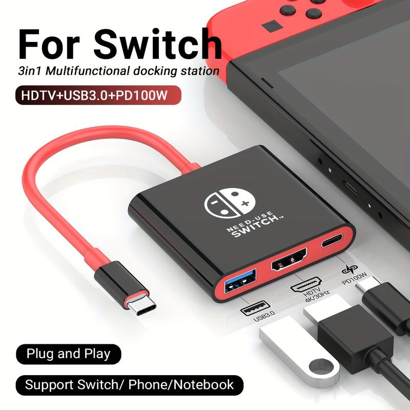 3 in 1 Switch Dock for Nintendo, Switch Docking Station for TV, Portable Nintendo Switch TV Adapter USB C Charging Dock, Type C to 4K HDMI Output Hub for Nintendo Switch OLED Steam Deck Samsung DeX Console Smartphone