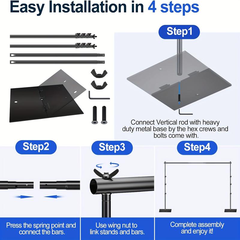 Heavy Duty Backdrop Stand 8.5x10ft (HxW) Adjustable Background Support System Kit With Steel Base For Photography