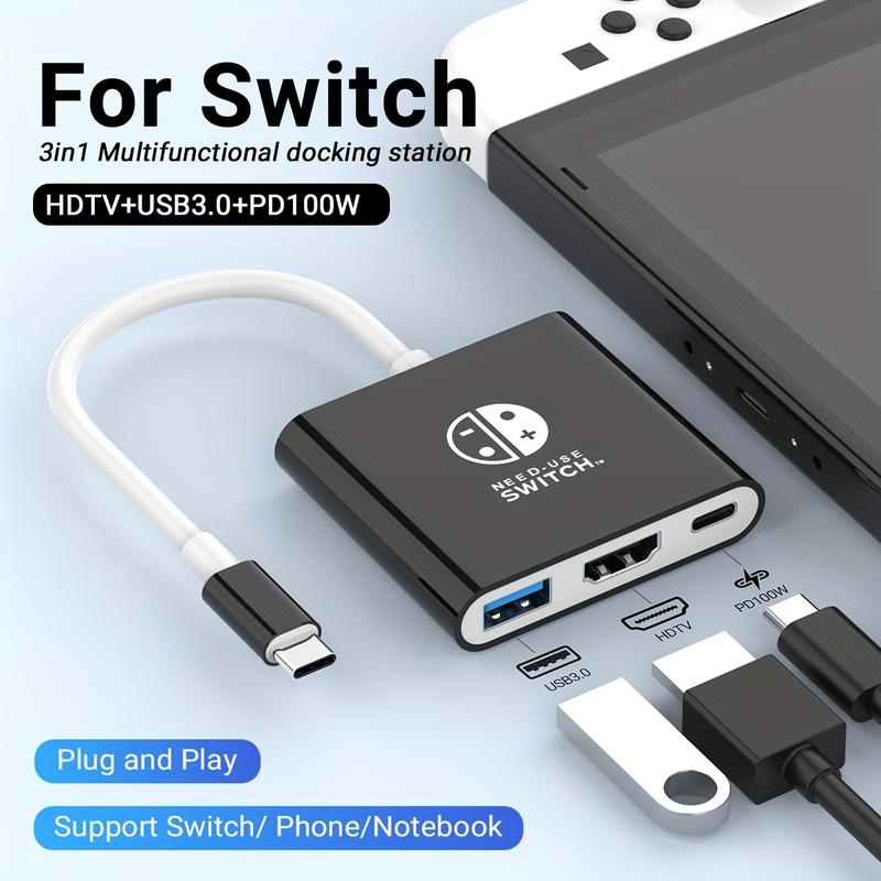 3 in 1 Switch Dock for Nintendo, Switch Docking Station for TV, Portable Nintendo Switch TV Adapter USB C Charging Dock, Type C to 4K HDMI Output Hub for Nintendo Switch OLED Steam Deck Samsung DeX Console Smartphone