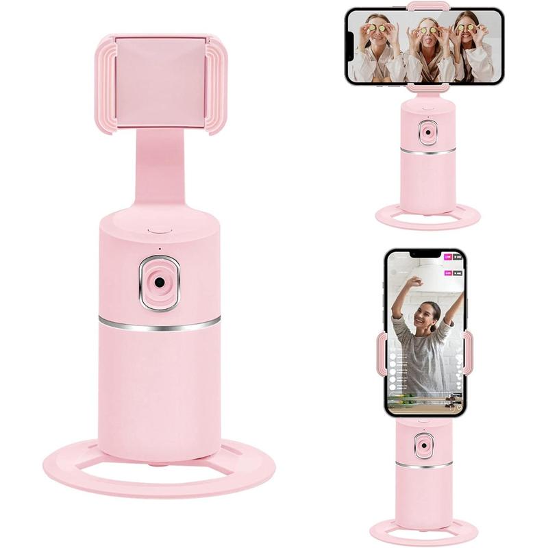 Auto Face Tracking Tripod, No App Required, Rechargeable Battery, 360° Rotation Phone Tracking Holder Face Body Phone Camera Mount for Live Vlog Streaming Video Chat - Pink