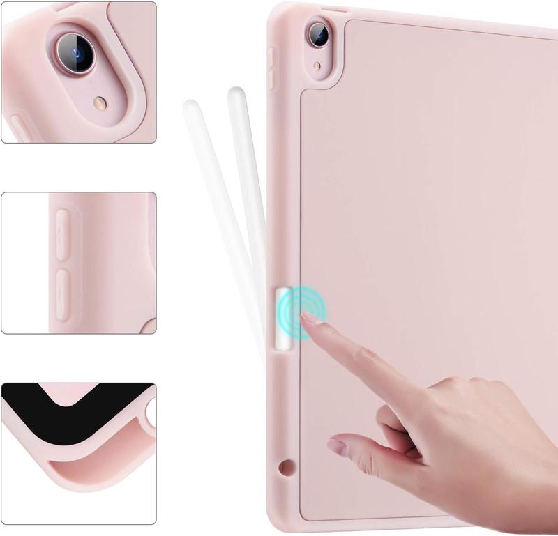 for iPad Air 11 Inch Case (M2) 2024, iPad Air 5th Generation Case 2022 iPad Air Case 4th Generation 2020 10.9 Inch with Pencil Holder, Soft TPU   Protective Cover Case(Pink)