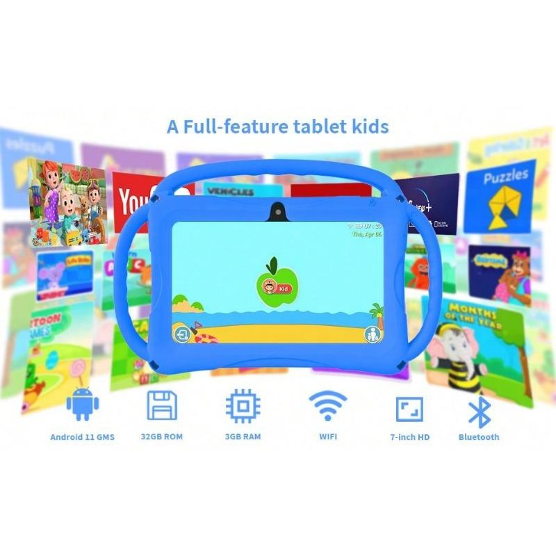 Kids Tablet, 7 Inch Tablet For Kids 6GB(2+4) RAM+32GB ROM Android Toddler Tablet, WiFi, GMS, Parental Control, Dual Camera, Shockproof Case, Educational Colorful Games Screen Sd