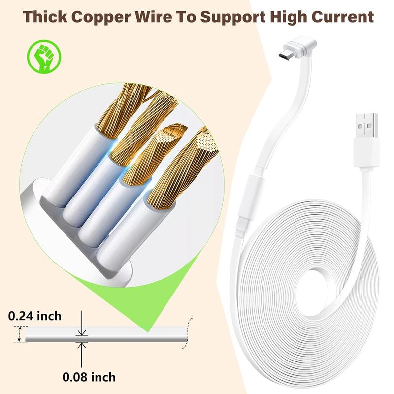 25FT Power Extension Cable Compatible with WYZE Cam OG, WYZE Cam V4 V3 V3 Pro, WYZE Cam Pan V3 V2, L-Shape Micro USB Extension Cable for WYZE Cam Pan, Weatherproof Flat Power Cord-White