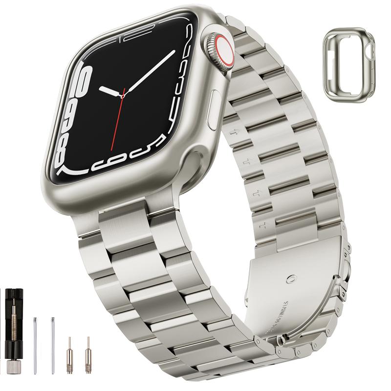 Luxury Stainless Steel ring Apple Watch band 38mm 40mm 41mm 44mm 42mm 45mm 49mm, Strap with TPU Protective Case Men & Women Stylish adjustable Wristband for iWatch  Series 10 9 8 7 6 5 4 3 2 1 SE SE2 Ultra Premium Wearable Accessories Dressy Bracelet