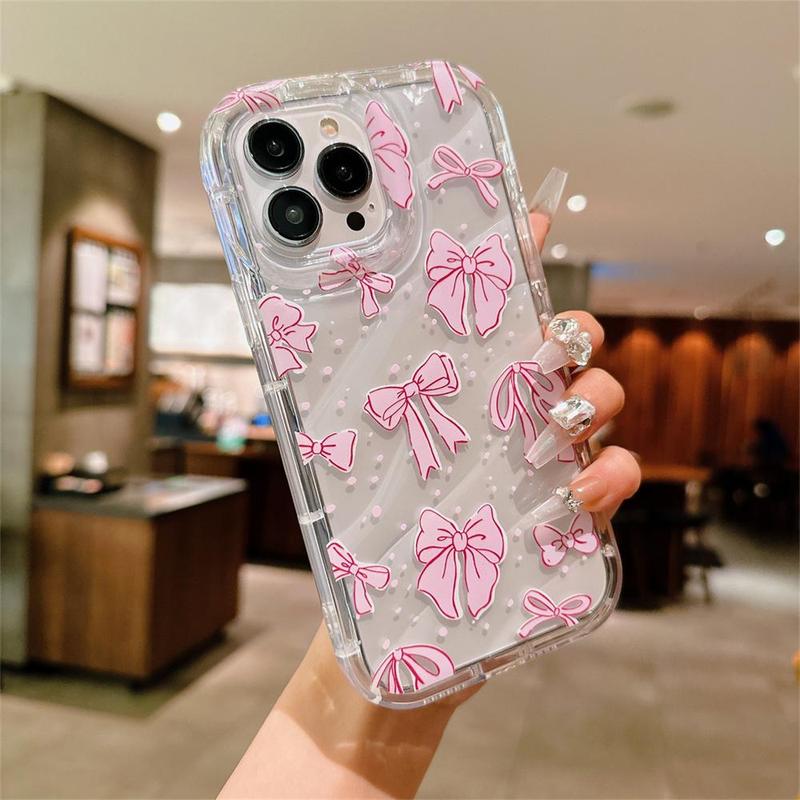 Bowknot Pattern Phone Case for Summer, Transparent Phone Case, Shockproof Phone Protective Cover Compatible With iPhone 7 8 X 11 12 13 14 15 Plus Pro Max, Fall Gift