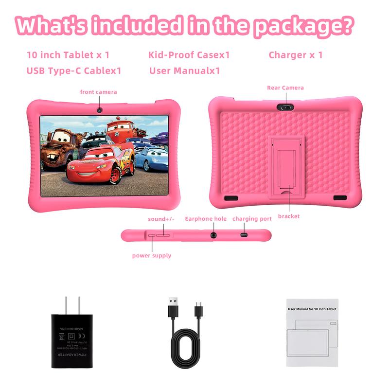 Kids Tablet 10.1 Inch Andriod 13 Toddler Tablet for Kids 3-12 Tablets with Octa-Core,10+64GB,HD Screen,6000mAh,WiFi2.4G,Bluetoot5.0,Kid-Proof Case,Parental Control,Google Play Store(Pink) Android FHD Display Tablet with Camera