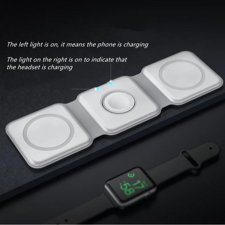 3-in-1 Wireless Charger, 1 Count Foldable Magnetic Travel Charger for Apple Watch, Multifunctional Wireless Charger for iPhone 15 14 13 12 Series & AirPods