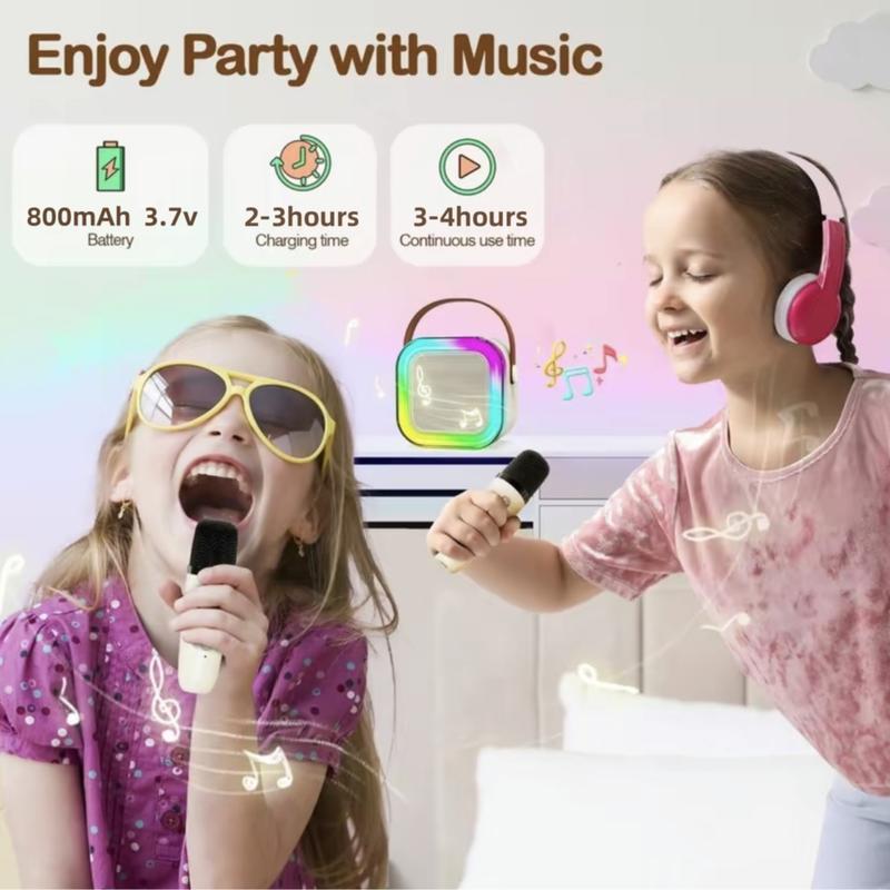 Mini karaoke machine suitable for children and adults, portable Bluetooth speaker with 2 wireless microphones and LED lights, 5 variable sounds, suitable for family gatherings and birthdays, suitable for girls boys aged 3-12 years old.