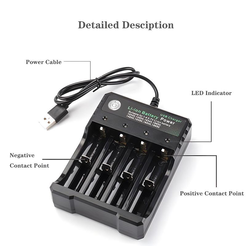 4-slot Battery Charger, USB Powered Battery Chargers, Independent Charging Battery Charger for 10440 14500 14650 16340 16650 18350 18500 18650 Battery