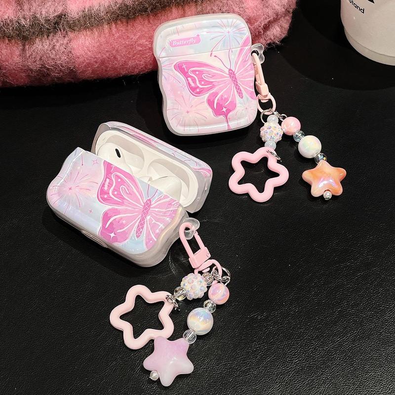 Cute Butterfly Pattern Earphone Case with Keychain, Soft TPU Earphone Protective Cover, Earphone Protector Cover Compatible with AirPods Series