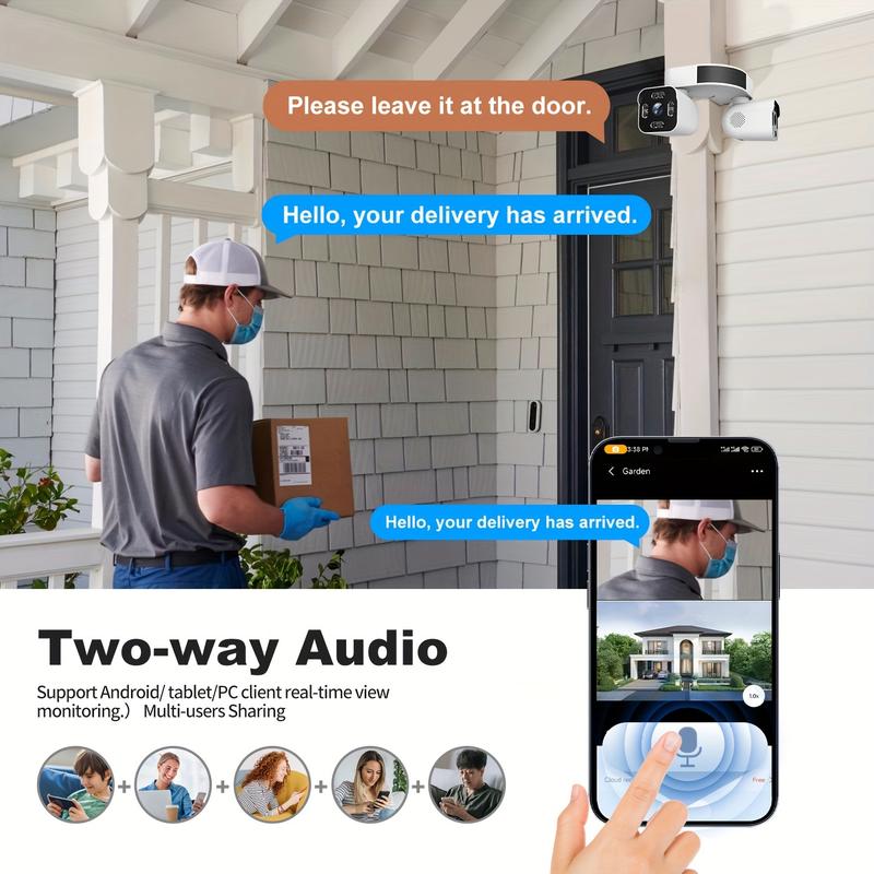 Wireless Outdoor 2K HD Dual Lens PTZ Security Camera - 360 Degree Motion Sensor Camera with 2 Way Audio Talk, Night Vision, Siren Alarm and 2.4G WiFi Connectivity for Home Security