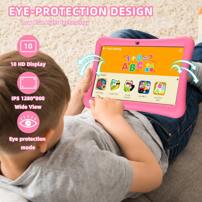 Kids Tablet 10.1 Inch Andriod 13 Toddler Tablet for Kids 3-12 Tablets with Octa-Core,10+64GB,HD Screen,6000mAh,WiFi2.4G,Bluetoot5.0,Kid-Proof Case,Parental Control,Google Play Store(Pink) Android FHD Display Tablet with Camera