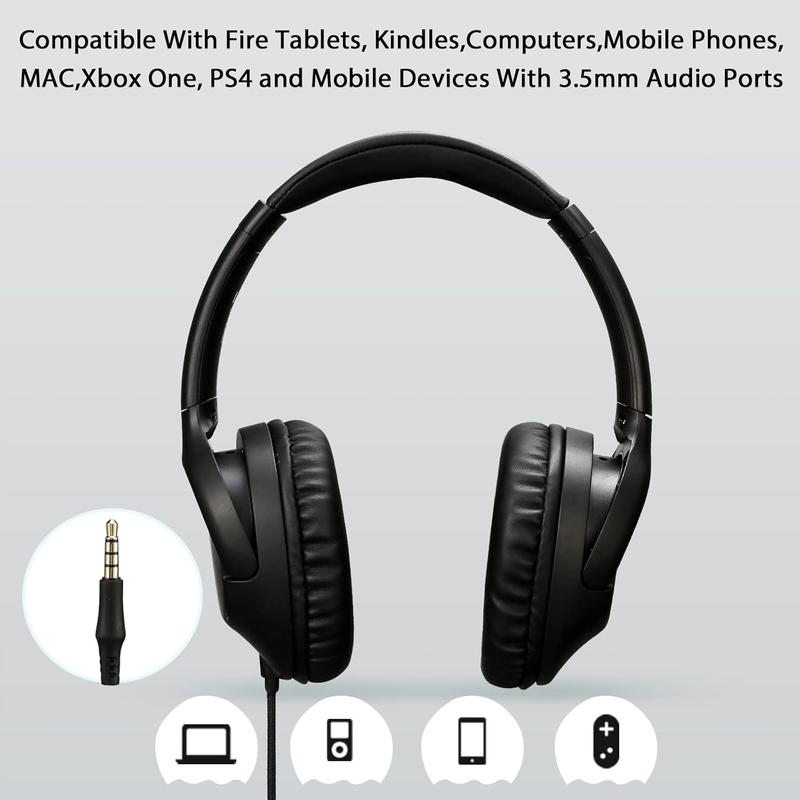 A319 Over Ear Wired Headphones with Volume Control, Microphone, Adjustable Headband and 3.5mm Audio Jack for School Home Work Computer Chromebook (Black)