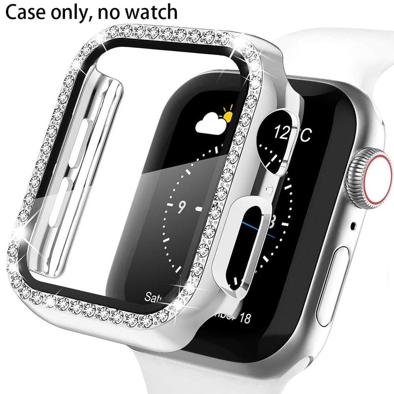 Multipurpose Luxury Shiny Rhinestone Decor Smart Watch Case with Tempered Glass Screen Protector (1 Count), Watch Protective Cover with Screen Film