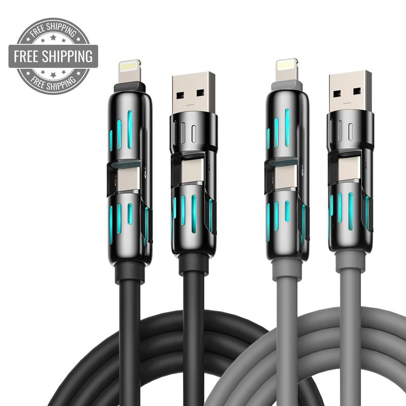 PQRQP 240W 4-in-1 Multi USB Charging Cable with USB A,Type C,Lightning port,MAX Fast Charging &Data Sync for iPhone 16 15, iPad,Samsung Android& Laptops