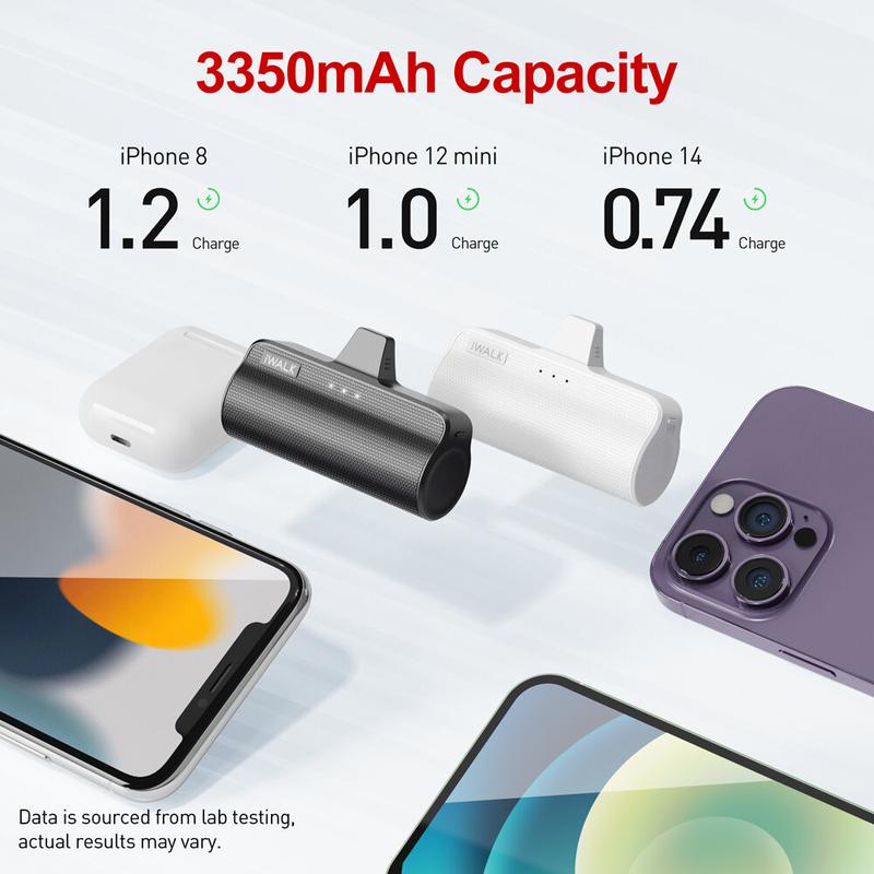 [Value Pack 2-Pack] iWALK 3350mAh Small   with Built-in Lightning Connector, Power Bank for iPhone 14 13 12 11 X 8 7 6 portable charger