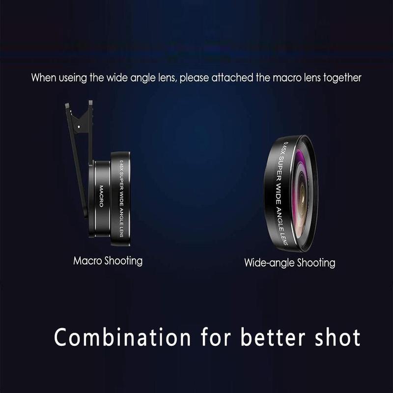 Professional Lens Set, Clip-on 2 in 1 Phone Lens, 0.45X 49UV Mobile Phone Camera Lens, Wide Angle & Macro Cellphone Camera Lens for iPhone Android Phone,Phone Camera Lens