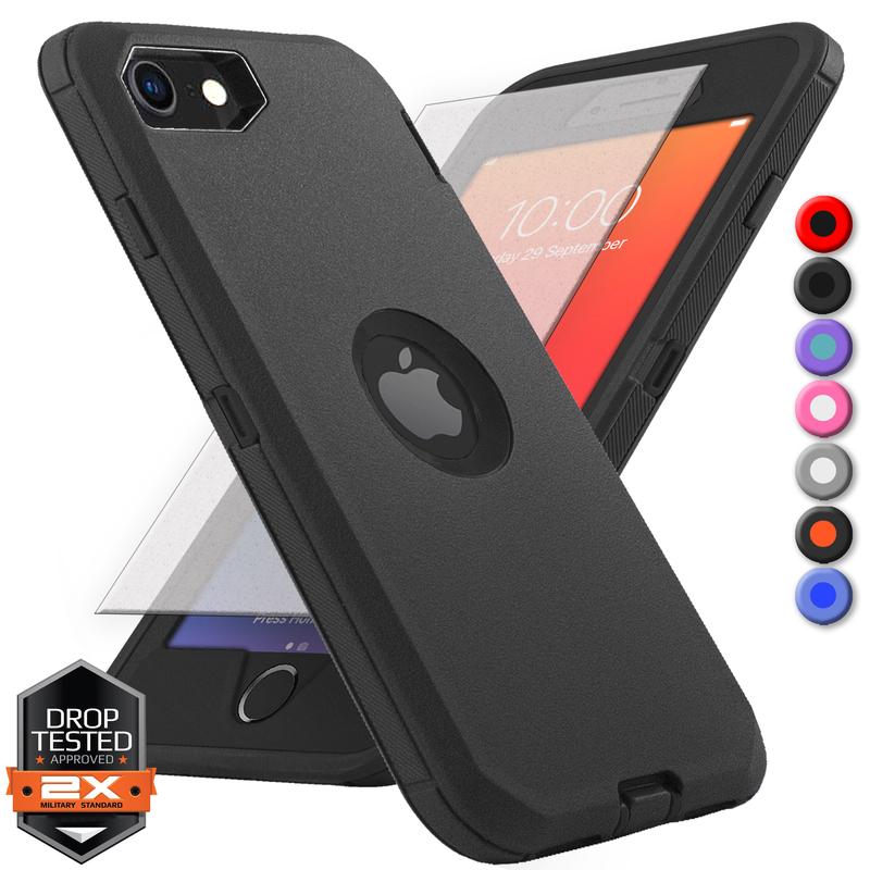 For Apple iPhone 8 7 Plus SE 2nd 3rd Gen 2020 2022 3-in-1 Full Body Protector Case, Shockproof TPU & Hard PC Bumper, Drop-Proof Shell, Built In Screen Protector