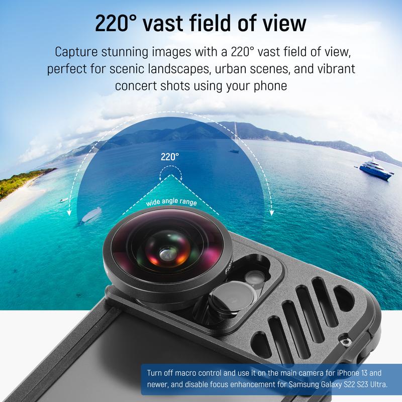 NEEWER LS-29 8mm HD Fisheye Phone Lens For iPhone Samsung Phone Cage