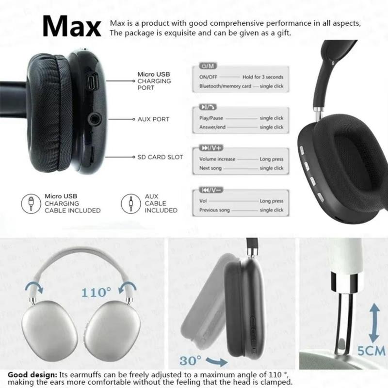 New P9 Pro Max Active Noise Reduction Wireless Headwear Bluetooth Earphones with Long Battery Life Suitable for iOS and Android