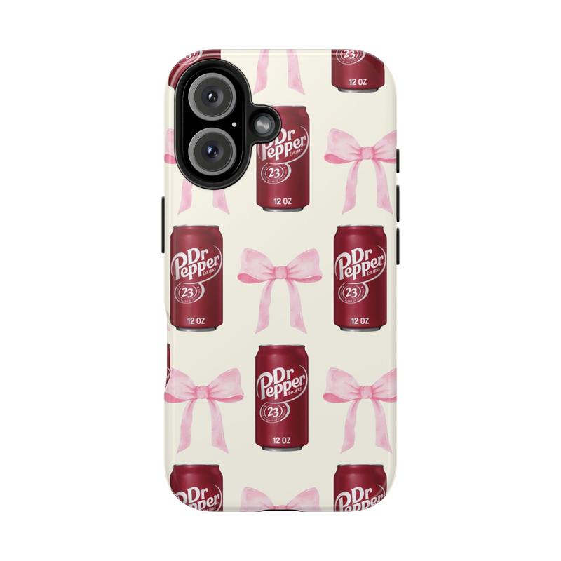 Pink Bow Coquette Dr Pepper Phone Case, Cute Pink Bow Collage Phone Case, Aesthetic Girly Phone Case, iPhone 15 14 13 12 11 Pro Max 8 Plus X