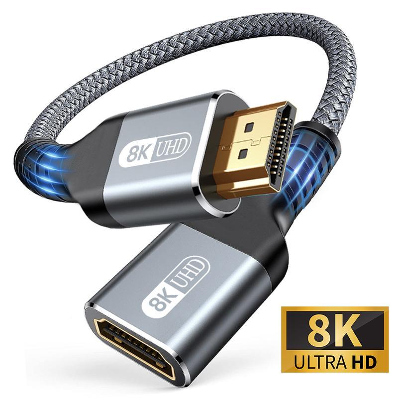 HDMI 8K Male to Female Cable, 1 Count HDMI 2.1 Extension Braided Cord, 8K@60Hz 4K@240Hz Extender Adapter for Roku TV PS5 HDTV Blu-ray