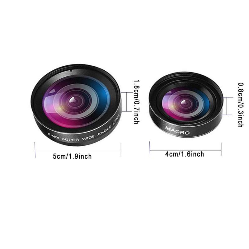 Professional Lens Set, Clip-on 2 in 1 Phone Lens, 0.45X 49UV Mobile Phone Camera Lens, Wide Angle & Macro Cellphone Camera Lens for iPhone Android Phone,Phone Camera Lens