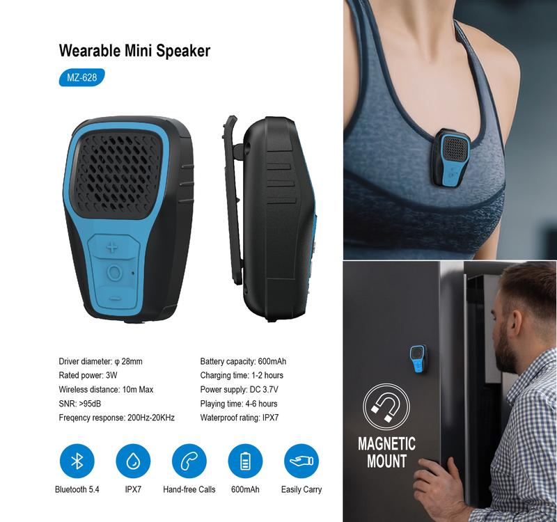 Blue Wearable Bluetooth Speaker, IP67 Waterproof Clip-on Mini Portable Speakers, Wireless Clip Speaker with Built-in Mic, Hands-Free Music and Calls for Work Riding Golf Outdoor(Blue)