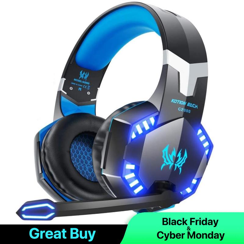 G2000 Gaming Headset with Bass Surround Noise Cancelling Mic for PS5 PS4 Xbox One Controller, Over Ear Headphones for PC Games Audio Electronic Earbud