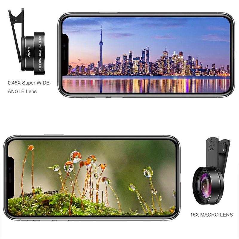 Professional Lens Set, Clip-on 2 in 1 Phone Lens, 0.45X 49UV Mobile Phone Camera Lens, Wide Angle & Macro Cellphone Camera Lens for iPhone Android Phone,Phone Camera Lens