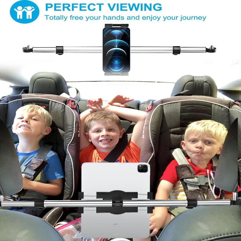 Car Rear Seat Tablet Holder, Retractable Swivel Tablet Holder Between Car Front Seats, Universal Car Headrest Fixed Holder for iPad Pro 12.9 Air Mini, Galaxy Tabs, Switch, 4-13 Inch Phone & Tablet