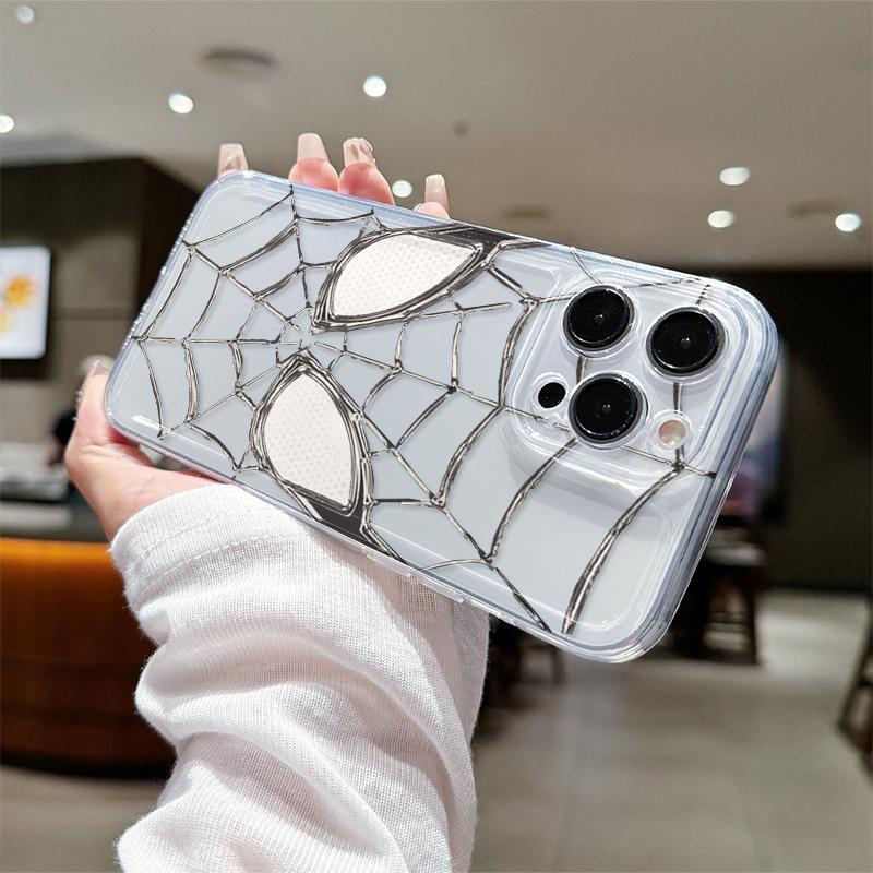 Spider Web Pattern Clear Phone Case, Shockproof Phone Protective Cover, Fashion Phone Accessories Compatible with iPhone 11 12 13 14 15 Pro Max