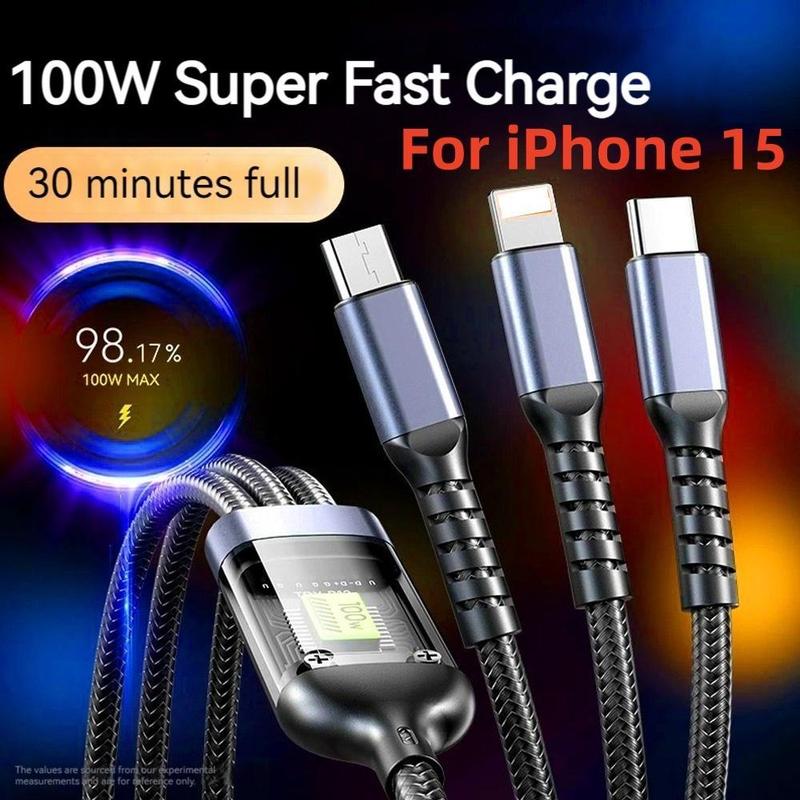 3 in 1 Digital Display Charging Cable, PD 100W Fast Charging Cable, Multifunctional Charging Cable Compatible with Samsung Galaxy Xiaomi Macbook iPad iPhone