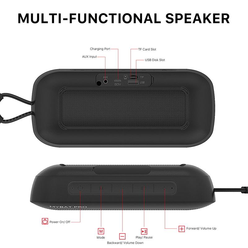 MyBat Pro BoomBot Bluetooth Speaker - IPX5 Water-Resistant, Compact, Wireless Music & Calls, Microphone, TWS Dual Connection, Portable & Lightweight