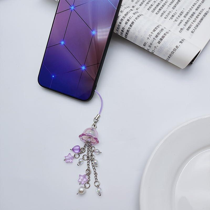 Jellyfish Phone Charms Aesthetic Y2K Cell Phone Charm Cute Strap Accessories with Star Heart for Bag Keychain Camera Decor