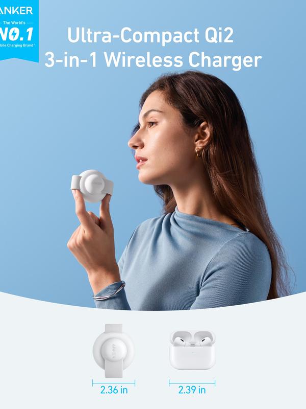 Anker MagGo UFO Charger, 3-in-1 Wireless Charging Station, 15W Max for iPhone 15 14 13 12, AirPods, Apple Watch (USB-C Charger Included)