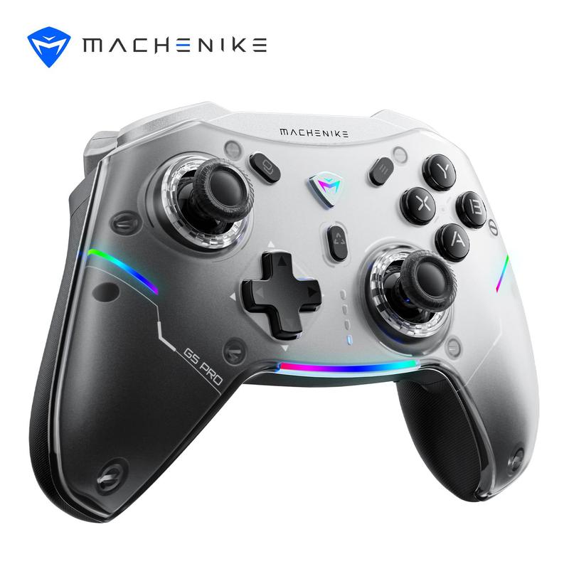 Machenike G5 Pro Wireless Gamepad Controller with RGB Light, 1 Count Durable Portable Hall Linear Trigger Mechanical Button Gamepad Controller, Tri-mode Connection Gamepad Controller for PC Steam Switch PC Tablet Smart TV, Stocking Fillers Gift