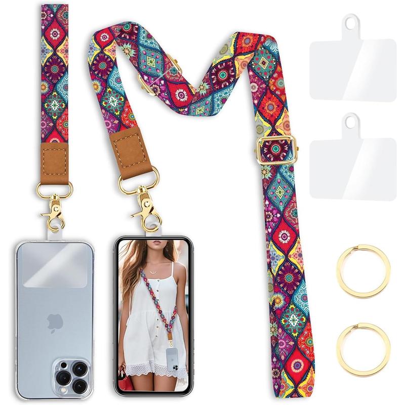 New 2024-Phone Lanyard Crossbody Wrist Strap, Boho Bohemian Cell Phone Lanyards for Around The Neck Wristlet Adjustable Phone Strap, iPhone Lanyard for Women Keys Case ID Badges Phone Accessories