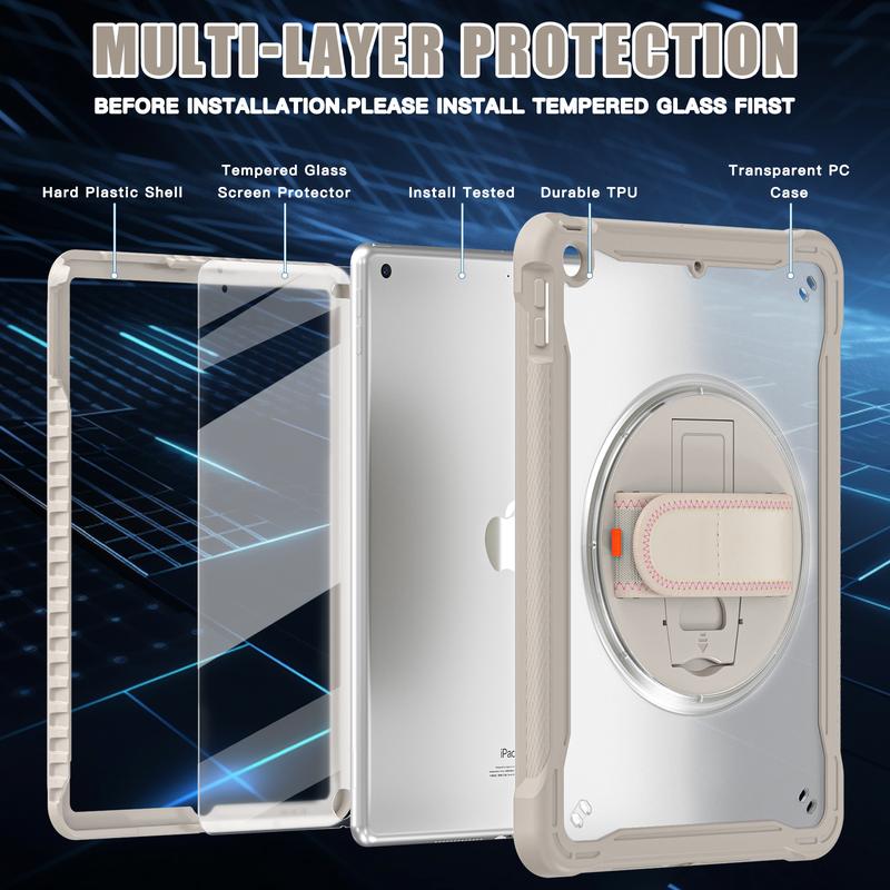 iPad 9th 8th 7th Generation Case 10.2 Inch 2021 2020 2019 with Tempered Glass Screen Protector & Kickstand Accessories Computer