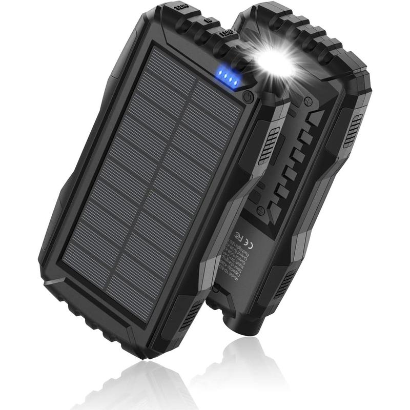 Power-Bank-Solar-Charger - 42800mAh Portable Charger,Solar Power Bank,External Battery Pack 5V3.1A Qc 3.0 Fast Charger Built-in Super Bright Flashlight (Deep Black)