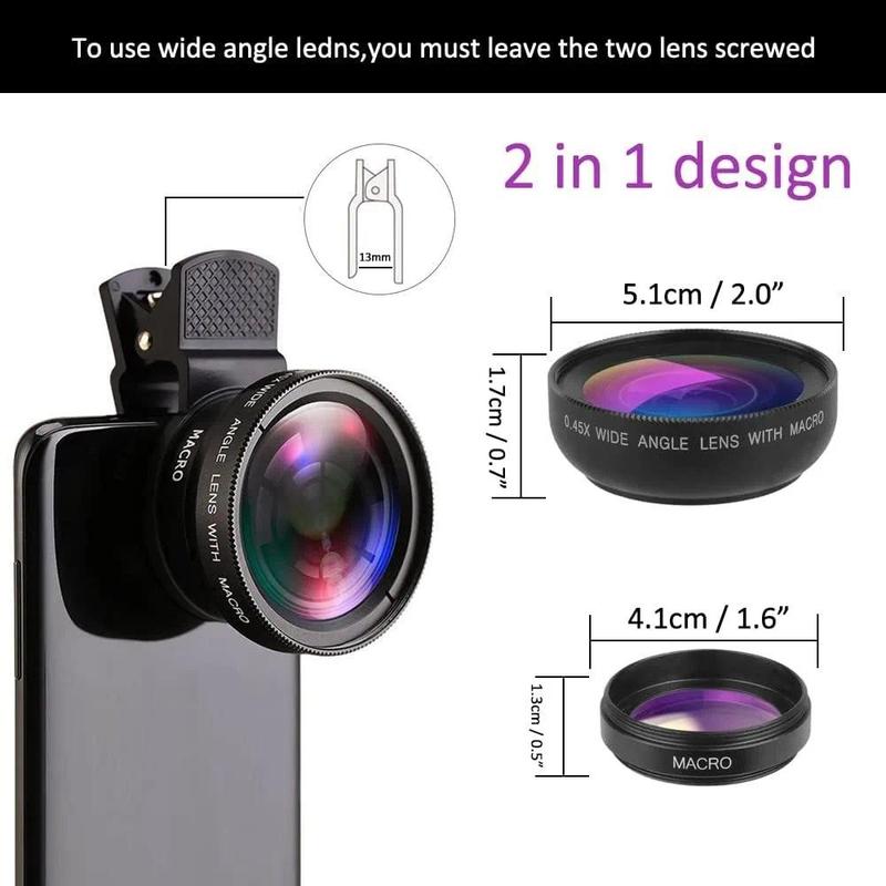 2 in 1 Lens Universal Clip 37mm Mobile Phone Lens Super Wide-Angle + Macro Hd Lens for iPhone Android