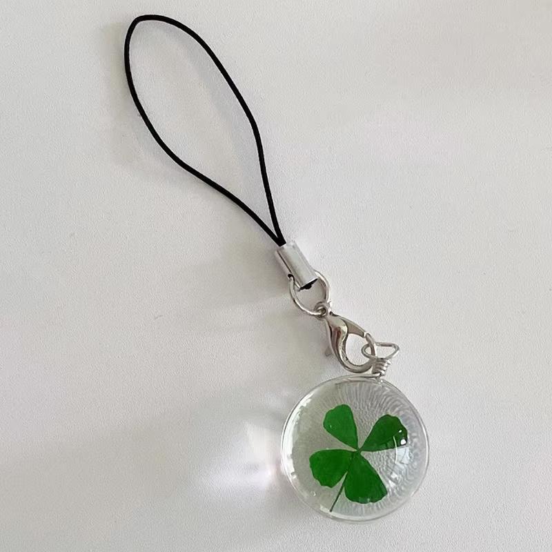 Four-leaf Clover Design Phone Chain, 2 Counts pack Round Glass Pendant Phone Lanyard, Phone Strap for Women & Girls, Mobile Phone Decoration Accessories