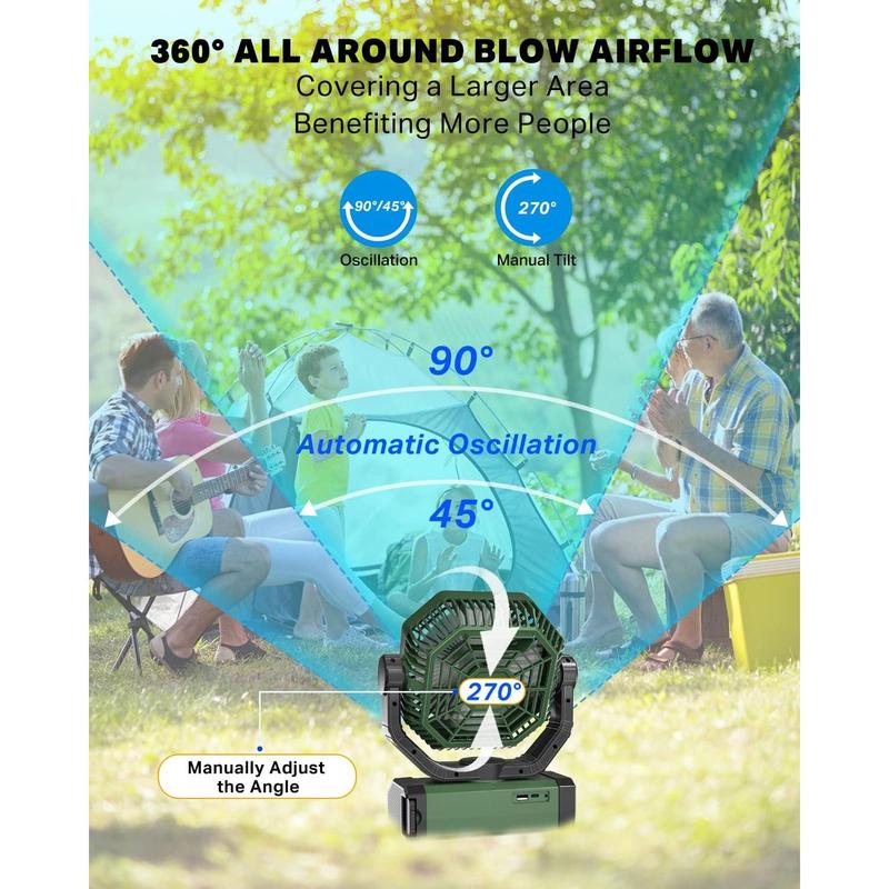 Rechargeable Fan with Auto Oscillating & Remote & Timer & LED Light, 20000mAh 9-Inch   Fan(70Hrs), Camping Fan for Tents, Travel, Worksite,  Hurricane, USB Cordless Portable Fans