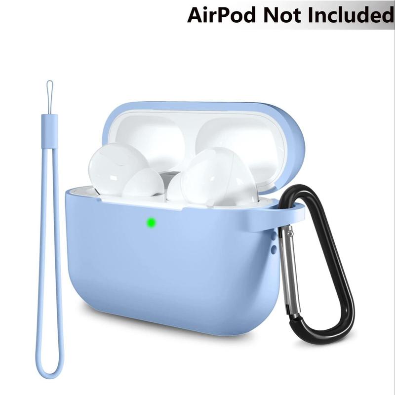 Portable Earphone Case with Keychain & Short Lanyard, Solid Color Soft Silicone Full Protect BT Earbuds Protector Case for AirPods Pro 2nd 1st Series