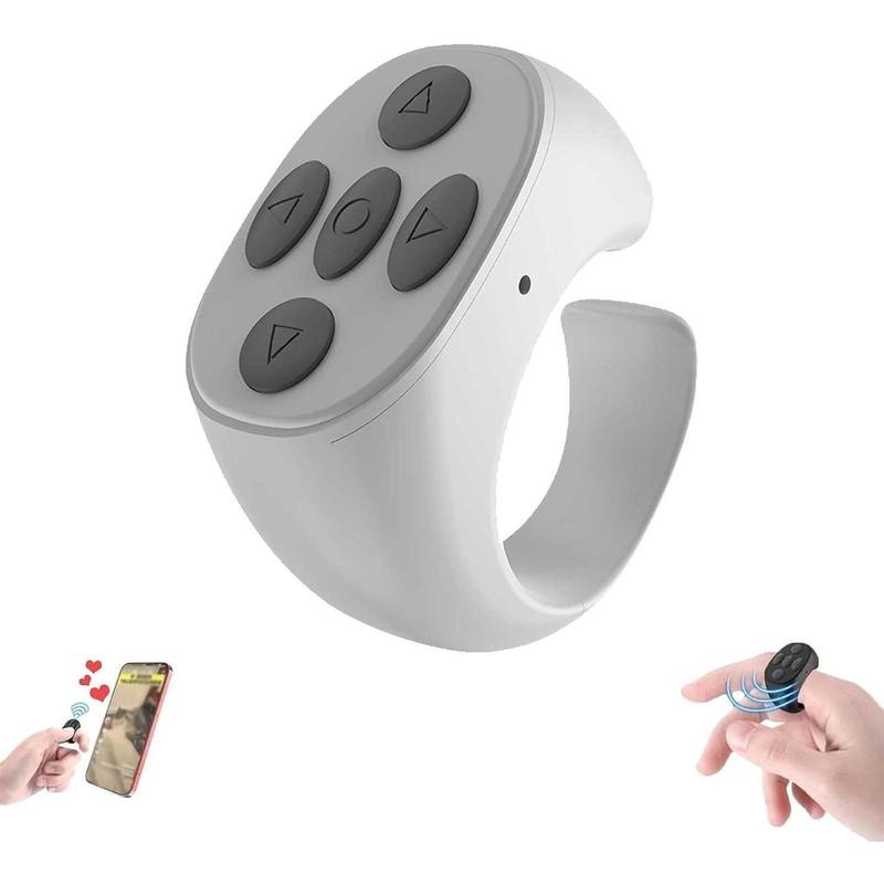 Tiktok Scrolling Ring, TIK tok Bluetooth Remote Control Ring Rechargeable Tiktok Clicker Button Finger Phone Control Ring for Kindle APP Page Turner Compatible with iPhone iPad iOS Android (White)