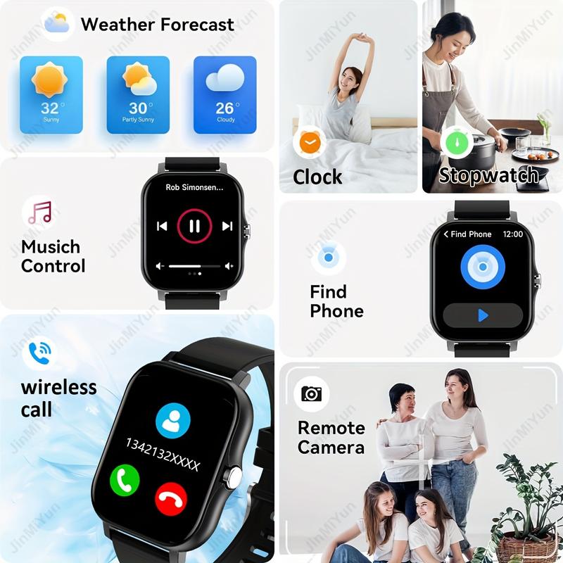 1.83-Inch Full Touch Smart Watch Fitness Tracker, with Custom Dial, Controlled by Music, Wireless Call and Notification, Activity Mode, Remote Camera, Non-Waterproof, USB Charging, TFT Display, 180MAh Battery-Compatible with Android and iPhone